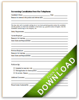 Telephone Screening Form